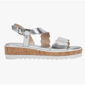 Marc Fisher Womens Gabrey Wedge Sandal Scallop Trim Straps 6.5 Silver White New